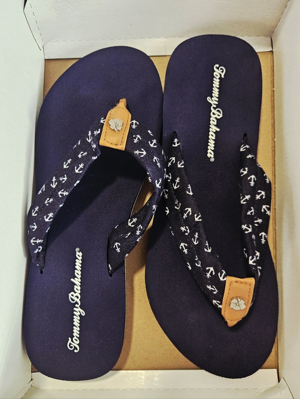 🌊 Tommy Bahama Navy Anchor Print Flip Flops – Women’s Size 8 – NWOT